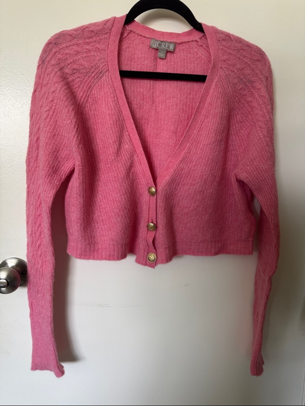 J. Crew Hot Pink Cropped V-Neck Button Cardigan